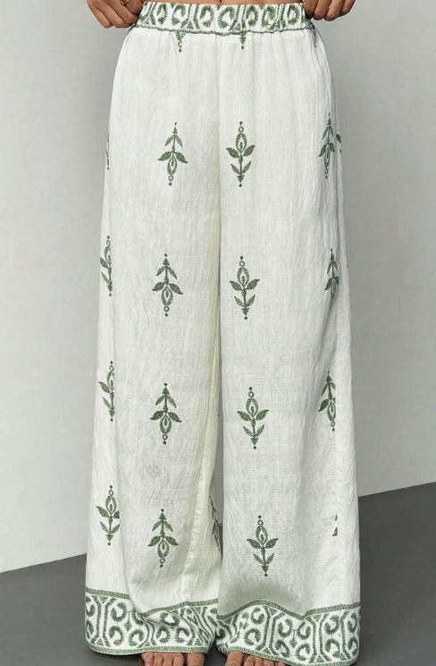 SHEIN PETITE Women's Print Wide Leg Pants, Summer