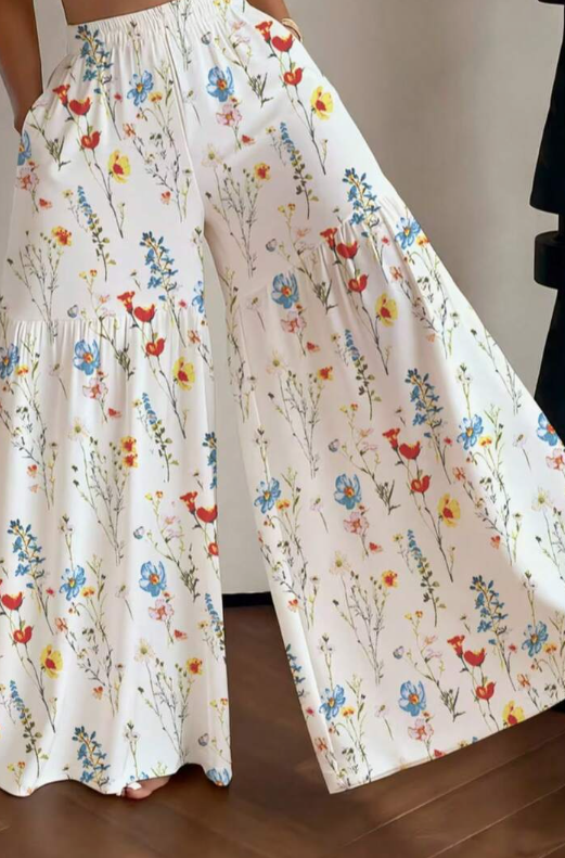 Women's Elegant Lightweight Printed Wide-Leg Pants, Comfortable Loose Fit, Suitable For All Seasons Vacation Spring