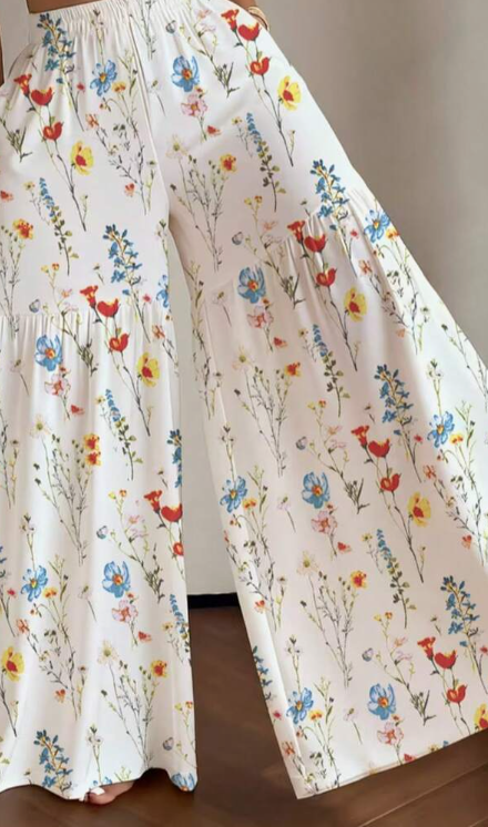 Women's Elegant Lightweight Printed Wide-Leg Pants, Comfortable Loose Fit, Suitable For All Seasons Vacation Spring